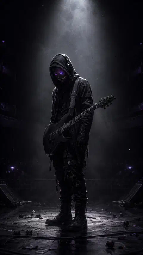 Airoyu with a guitar beneath purple stage lights